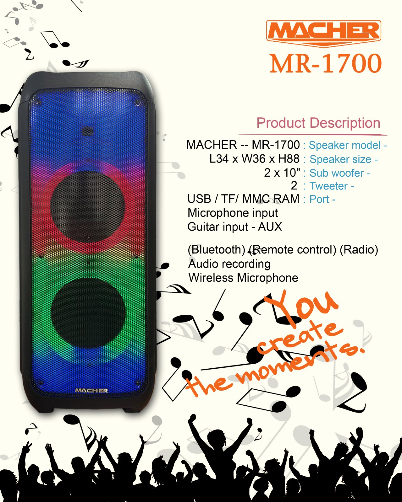اسپیکر بلوتوثی قابل حمل مچر مدل MR-1700