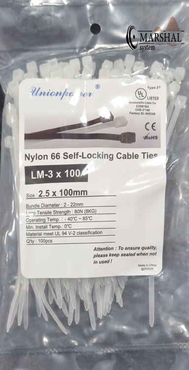 بست کمربندی مدل LM-3 x 100 سفید 10سانتی متری بسته 100 عددی