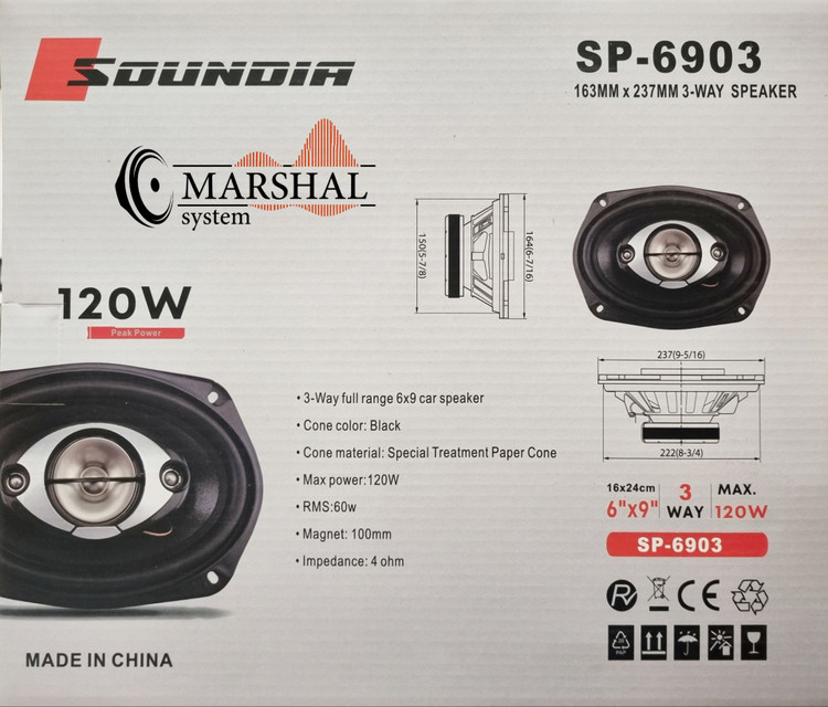 بلندگو بیضی ساندیا 120 واتی مدل SP-6903 بسته دو عددی